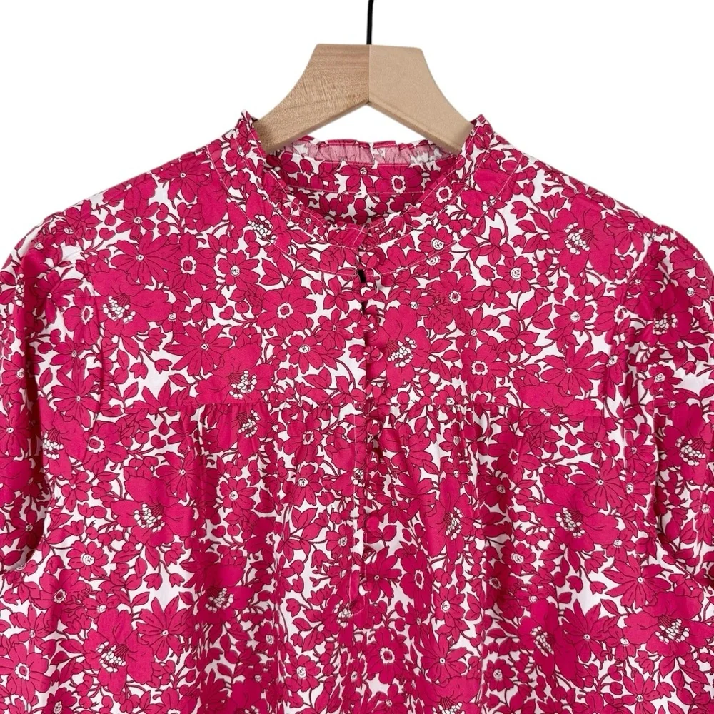 J. Crew Floral Popover Blouse Blushing Meadow Sz S NWT